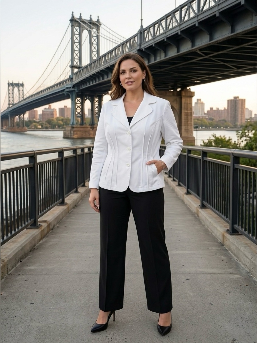 Vintage A.M.I. White Structured Stretch Cotton Jacket Blazer Plus Size 1X Y2K
